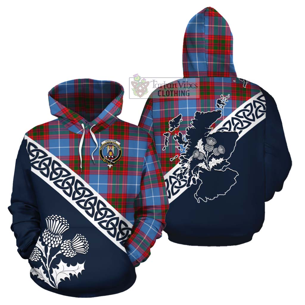 Preston Tartan Cotton Hoodie Featuring Thistle and Scotland Map Zip Hoodie - Tartan Vibes Clothing