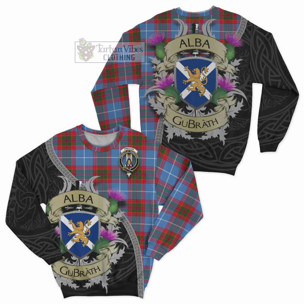 Preston Tartan Family Crest Sweatshirt Lion Rampant Royal Thistle Shield Celtic Inspired - Tartan Vibes Clothing