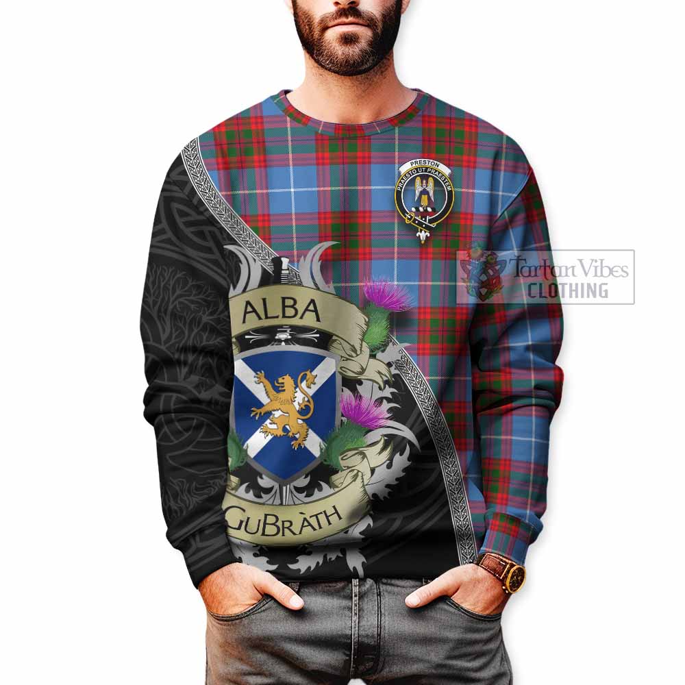 Preston Tartan Family Crest Sweatshirt Lion Rampant Royal Thistle Shield Celtic Inspired - Tartan Vibes Clothing