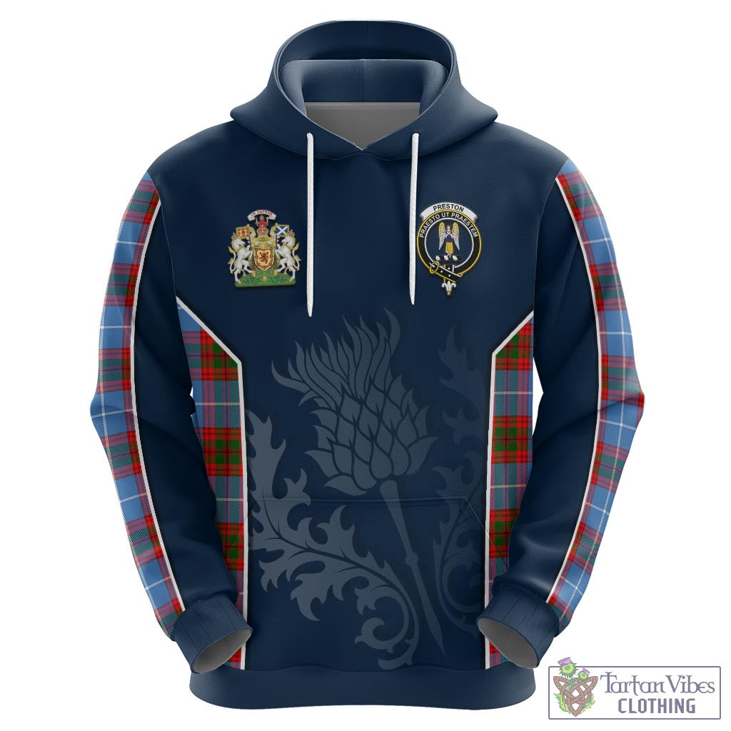 Tartan Vibes Clothing Preston Tartan Hoodie with Family Crest and Scottish Thistle Vibes Sport Style