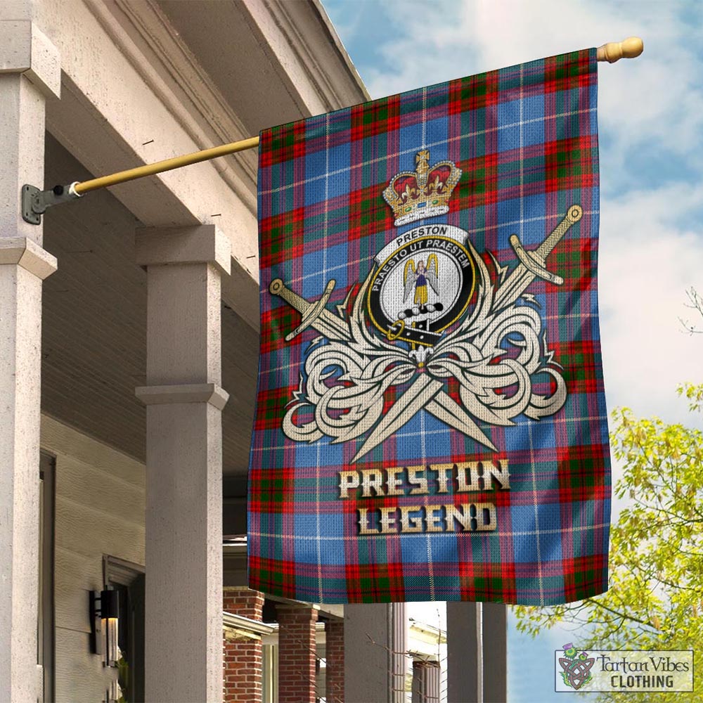 Tartan Vibes Clothing Preston Tartan Flag with Clan Crest and the Golden Sword of Courageous Legacy