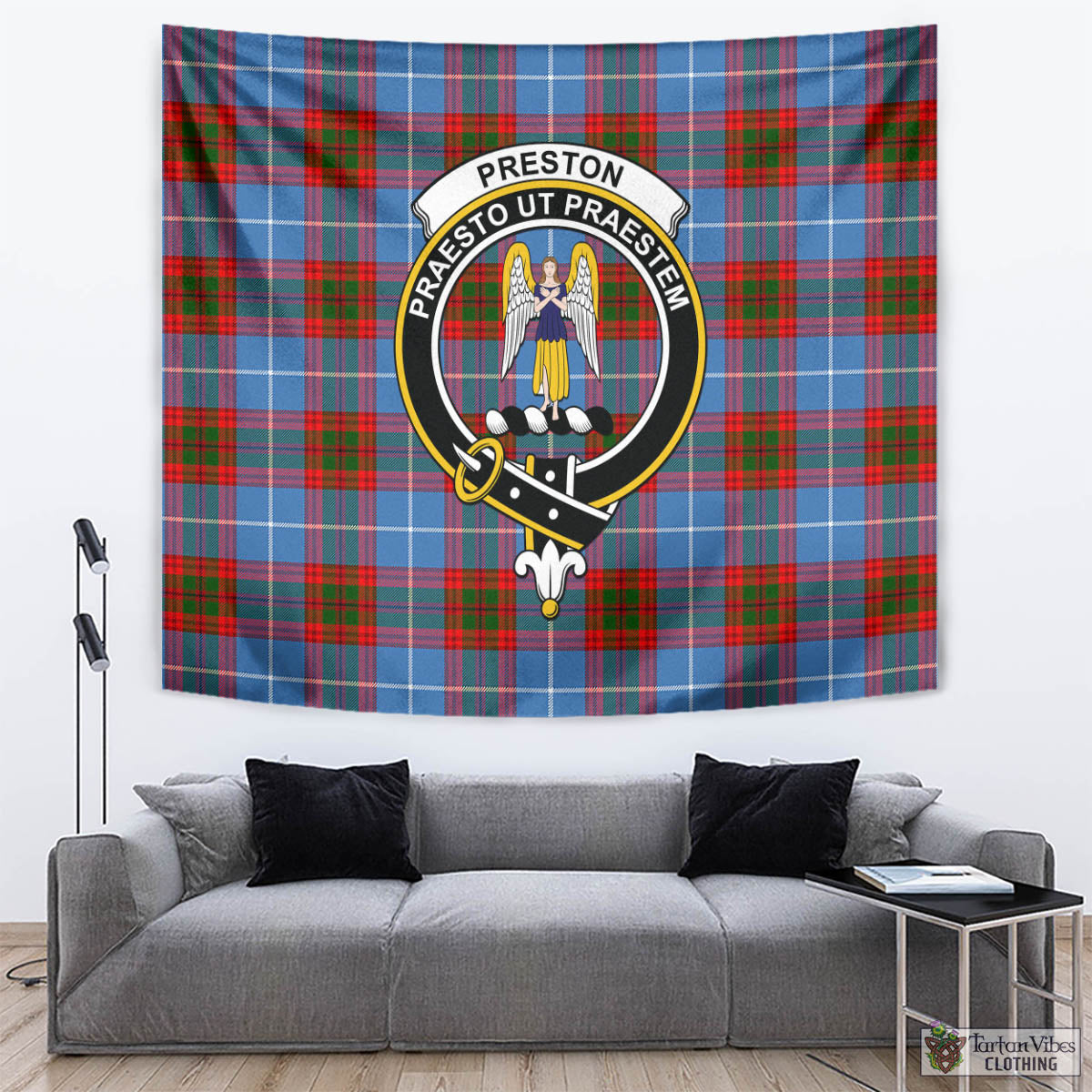 Tartan Vibes Clothing Preston Tartan Tapestry Wall Hanging and Home Decor for Room with Family Crest