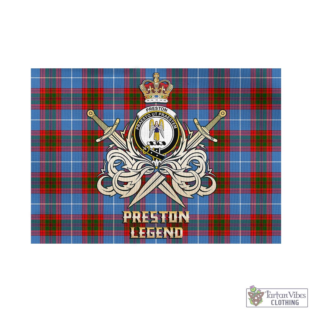 Tartan Vibes Clothing Preston Tartan Flag with Clan Crest and the Golden Sword of Courageous Legacy