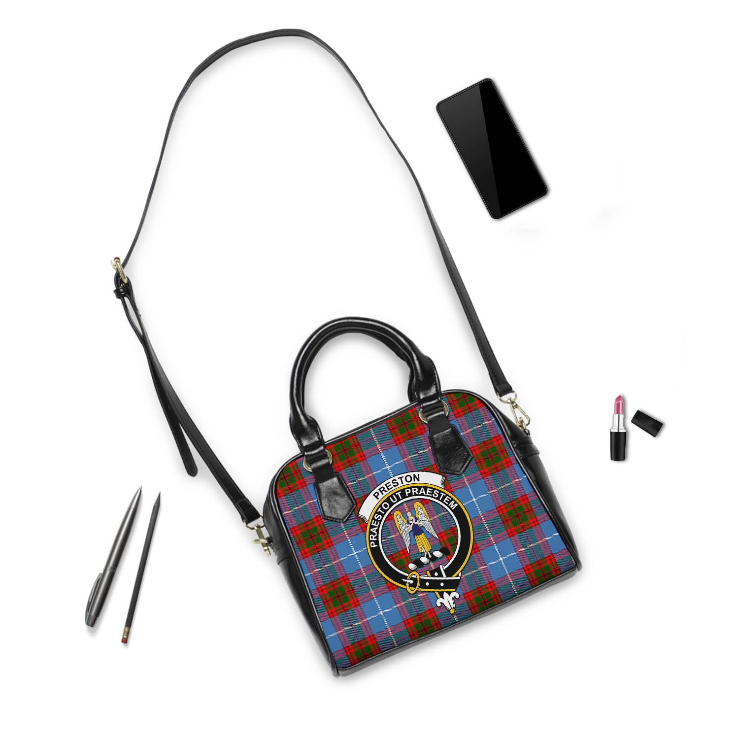 Preston Tartan Shoulder Handbags with Family Crest - Tartanvibesclothing