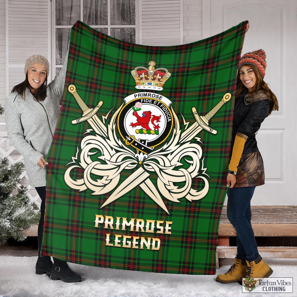 Tartan Vibes Clothing Primrose Tartan Blanket with Clan Crest and the Golden Sword of Courageous Legacy