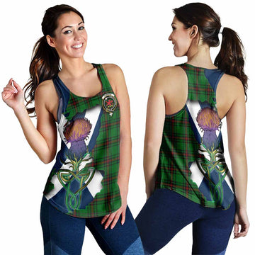 Primrose Tartan Family Crest Women's Racerback Tanks Scottish Thistle Celtic Inspired