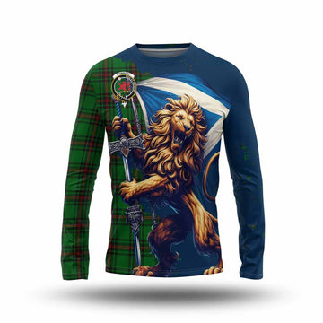 Primrose Tartan Family Crest Long Sleeve T-Shirt with Scottish Majestic Lion