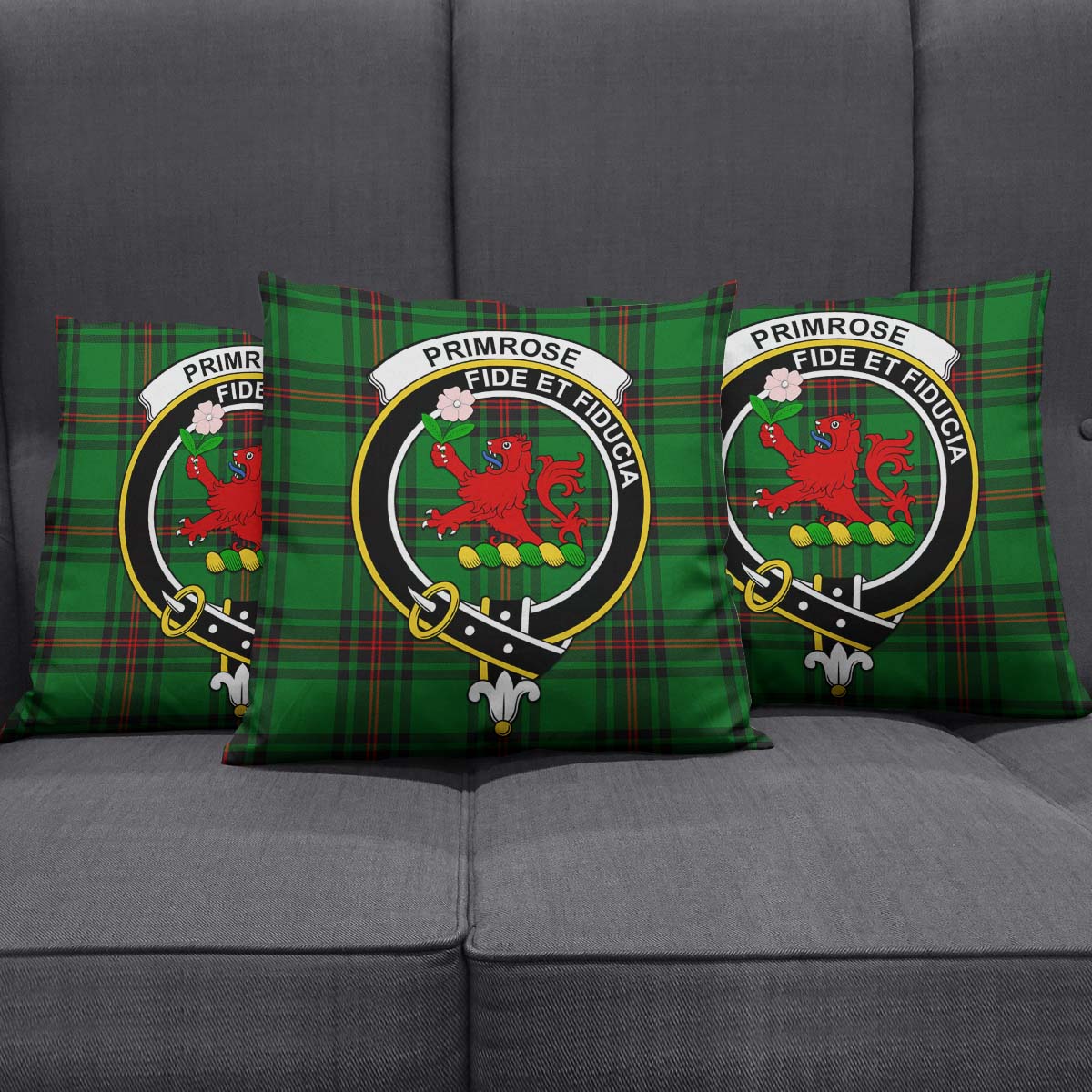 Primrose Tartan Pillow Cover with Family Crest Square Pillow Cover - Tartanvibesclothing