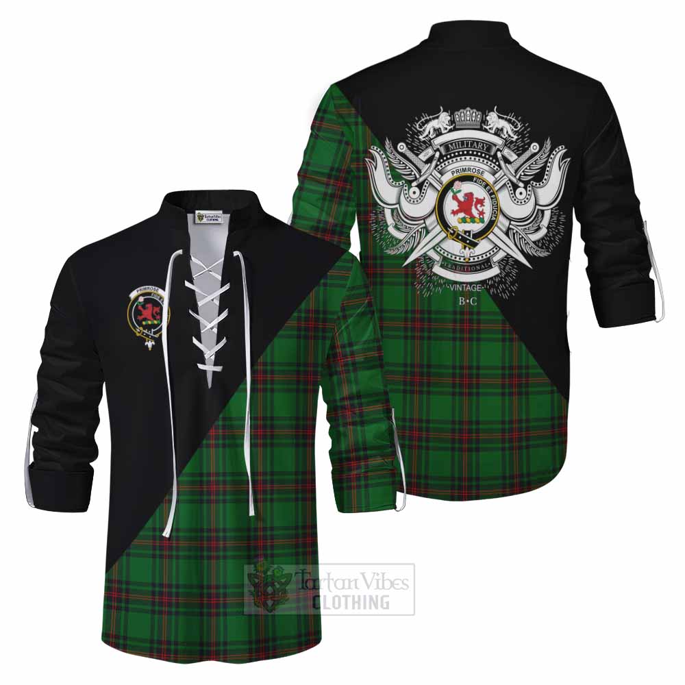 Tartan Vibes Clothing Primrose Tartan Ghillie Kilt Shirt with Family Crest and Military Logo Style