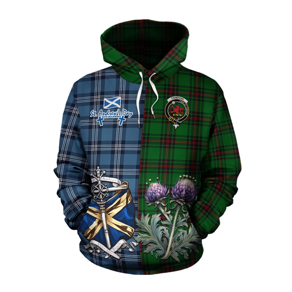 Tartan Vibes Clothing Primrose Tartan Cotton Hoodie Happy St. Andrew's Day Half Tartan Style