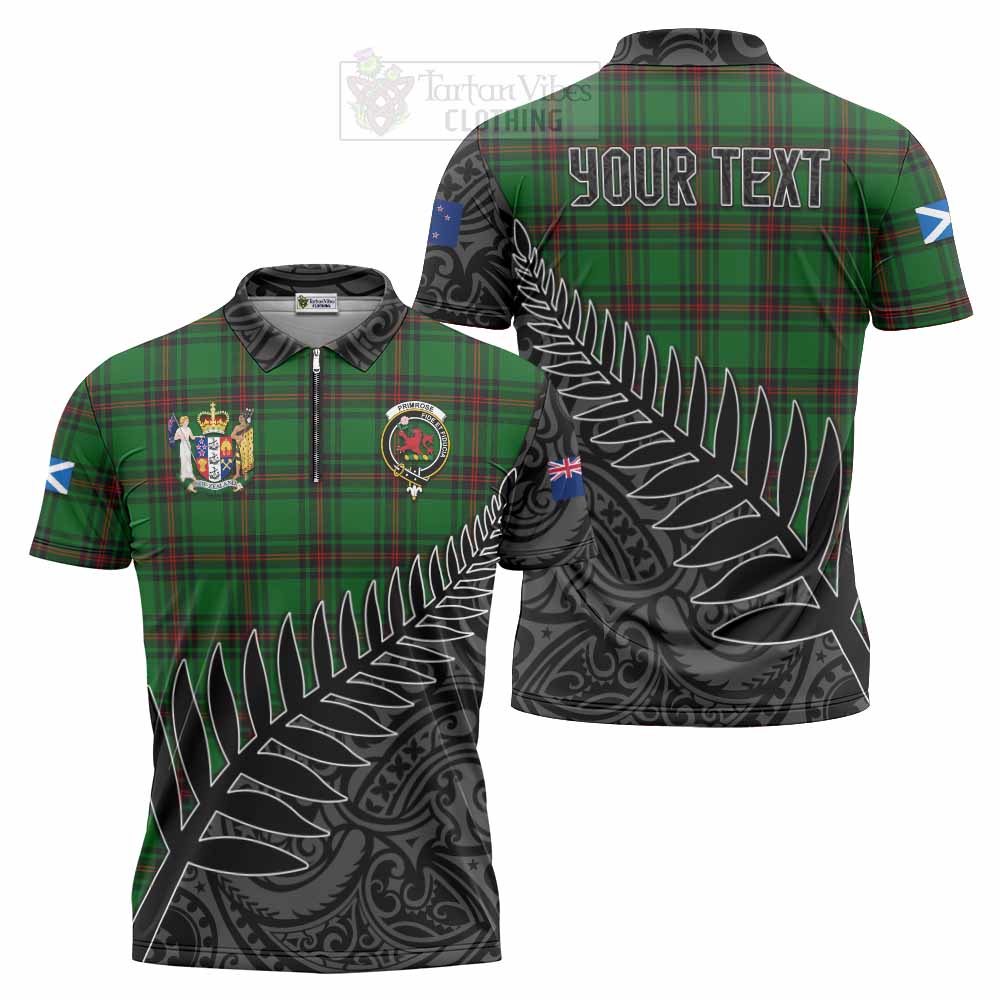 Tartan Vibes Clothing Primrose Crest Tartan Zipper Polo Shirt with New Zealand Silver Fern Half Style