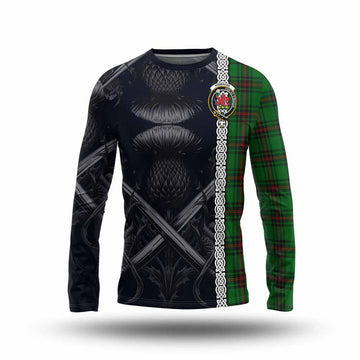 Primrose Tartan Long Sleeve T-Shirt with Family Crest Cross Sword Thistle Celtic Vibes