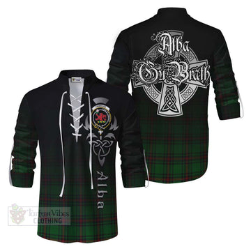 Primrose Tartan Ghillie Kilt Shirt Featuring Alba Gu Brath Family Crest Celtic Inspired