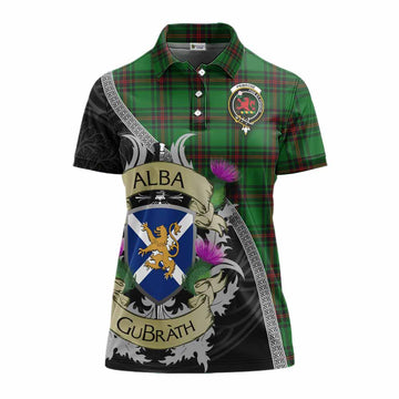 Primrose Tartan Family Crest Women's Polo Shirt Lion Rampant Royal Thistle Shield Celtic Inspired Women - Tartan Vibes Clothing