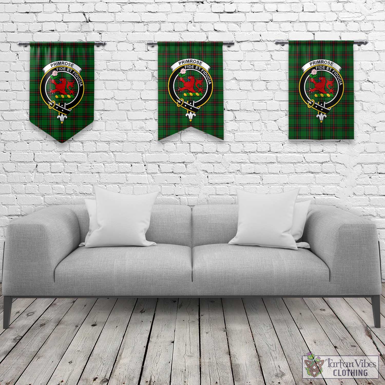 Tartan Vibes Clothing Primrose Tartan Gonfalon, Tartan Banner with Family Crest