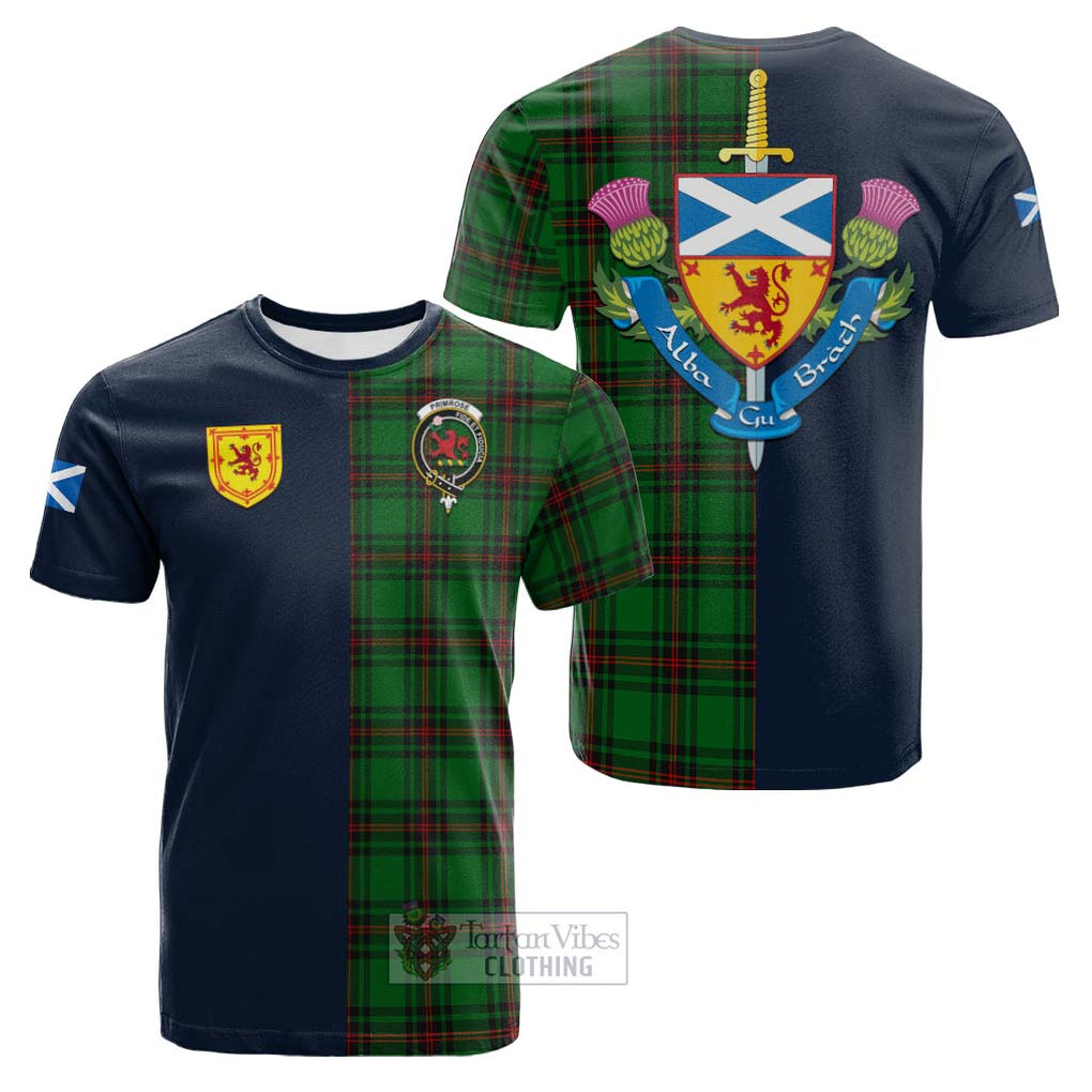 Tartan Vibes Clothing Primrose Tartan Cotton T-shirt with Scottish Lion Royal Arm Half Style