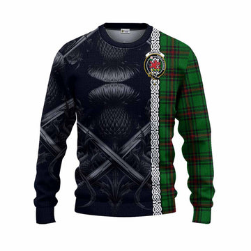 Primrose Tartan Knitted Sweater with Family Crest Cross Sword Thistle Celtic Vibes