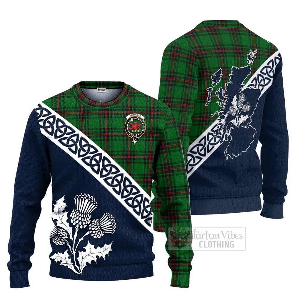 Tartan Vibes Clothing Primrose Tartan Knitted Sweater Featuring Thistle and Scotland Map