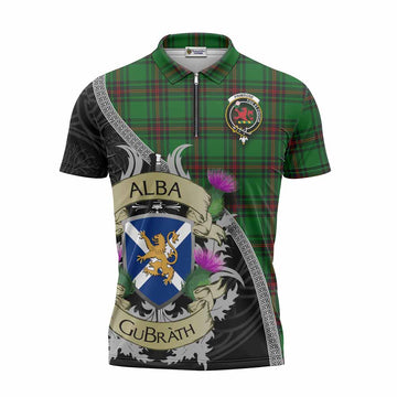 Primrose Tartan Family Crest Zipper Polo Shirt Lion Rampant Royal Thistle Shield Celtic Inspired Unisex - Tartan Vibes Clothing