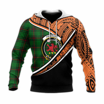 Primrose Crest Tartan Knitted Hoodie with Polynesian Vibes Style - Orange Version