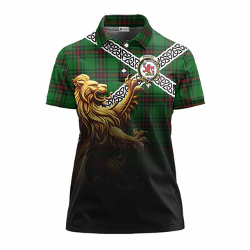 Primrose Crest Tartan Women's Polo Shirt with Golden Lion Emblem Celtic Style Women - Tartan Vibes Clothing