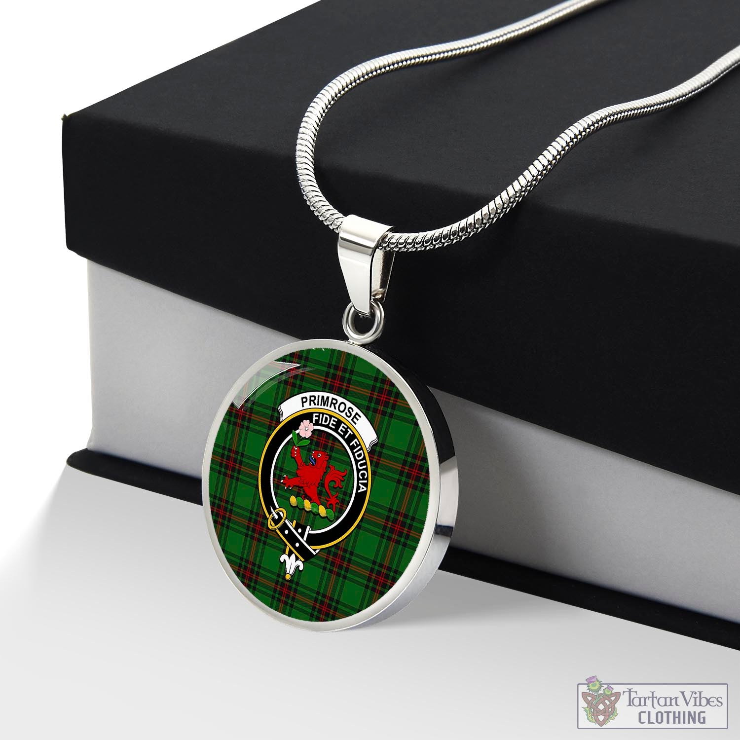 Tartan Vibes Clothing Primrose Tartan Circle Necklace with Family Crest