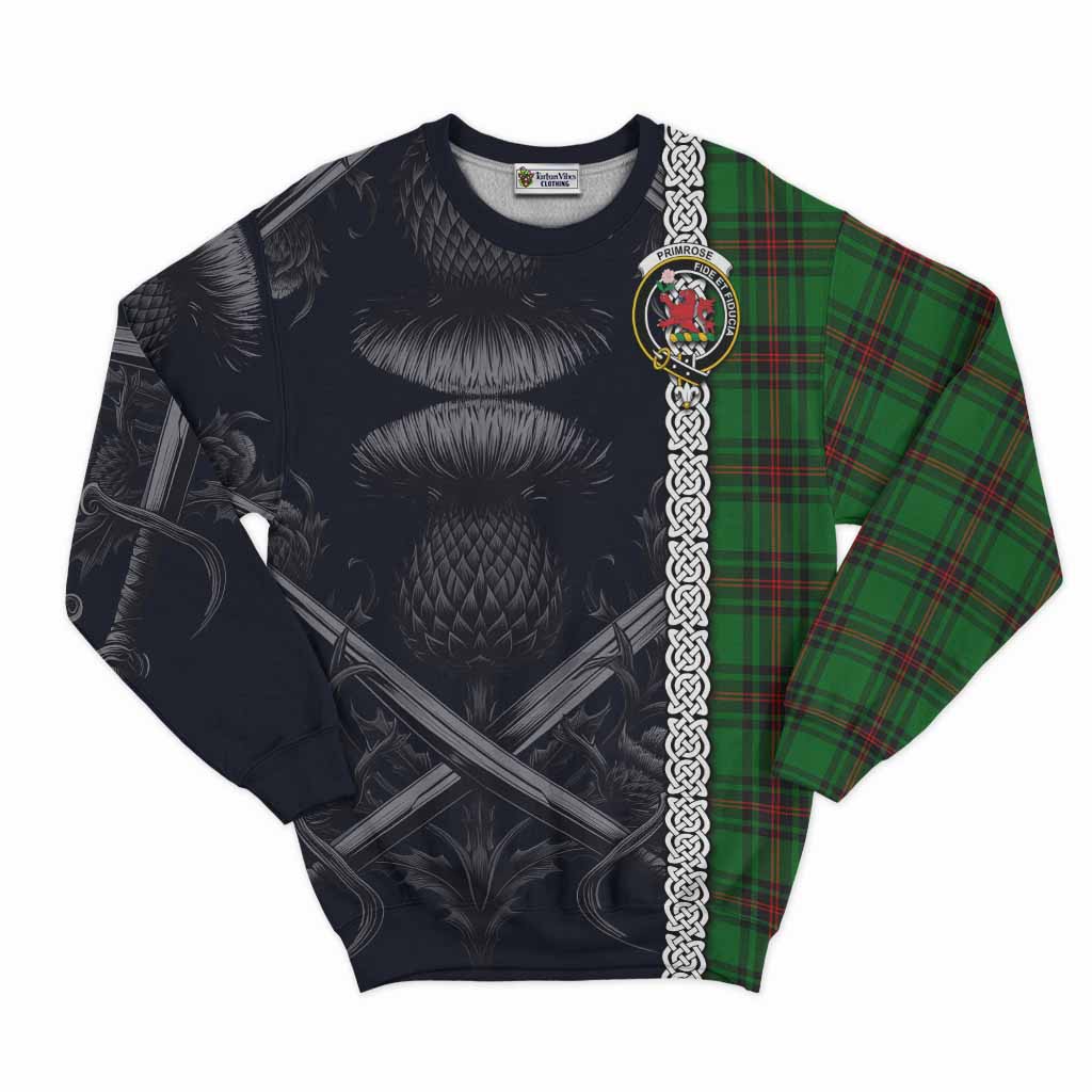 Tartan Vibes Clothing Primrose Tartan Sweatshirt with Family Crest Cross Sword Thistle Celtic Vibes