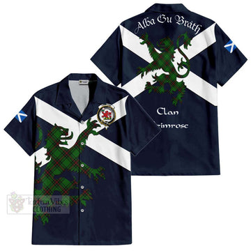 Primrose Tartan Lion Rampant Short Sleeve Button Shirt  Proudly Display Your Heritage with Alba Gu Brath and Clan Name