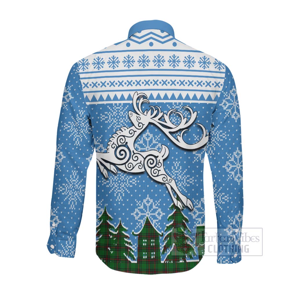 Primrose Clan Christmas Long Sleeve Button Shirt Celtic Reindeer Style Men's Shirt - Tartan Vibes Clothing
