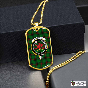 Primrose Tartan Dog Tag Necklace with Family Crest