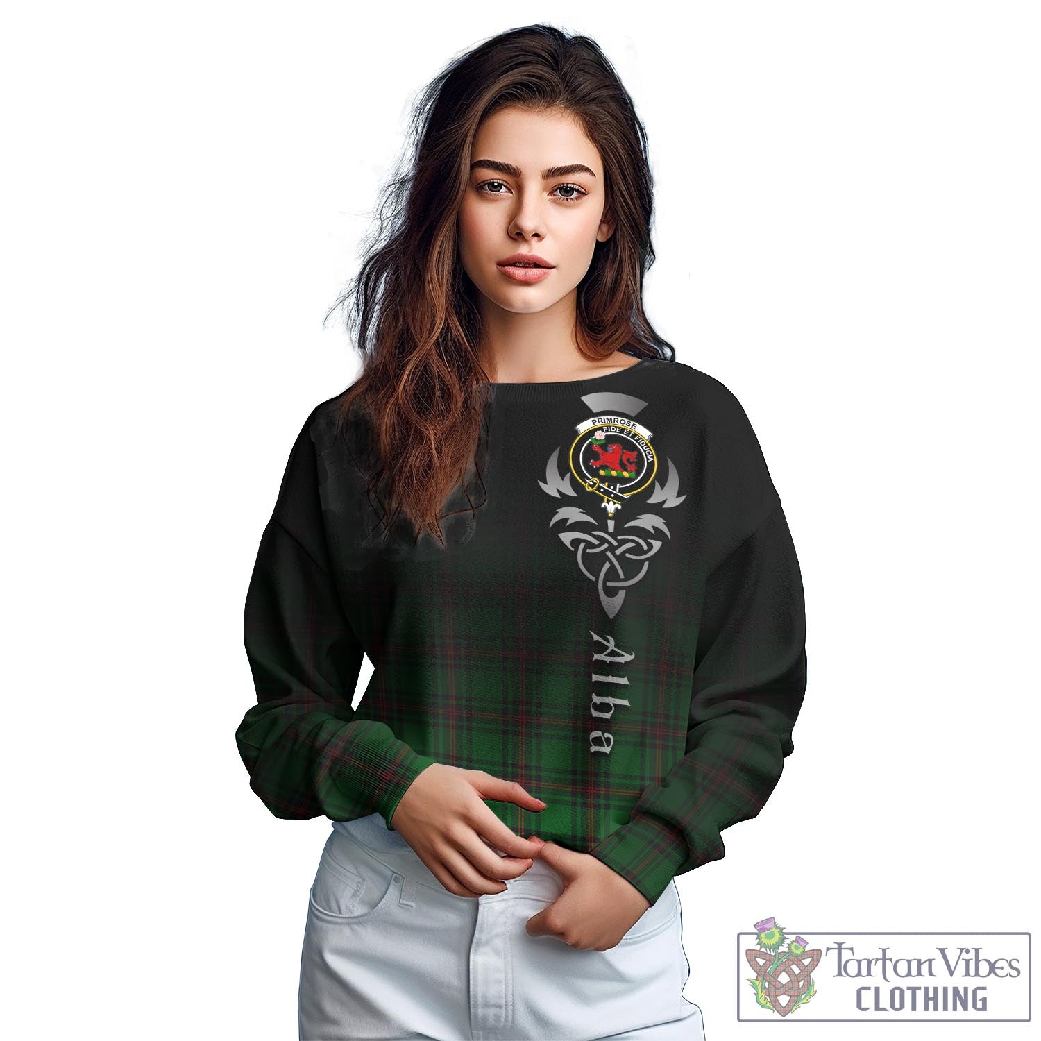 Tartan Vibes Clothing Primrose Tartan Sweatshirt Featuring Alba Gu Brath Family Crest Celtic Inspired