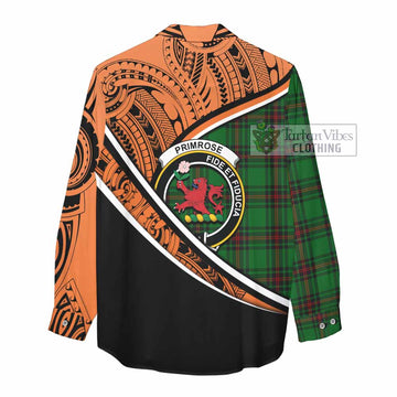 Primrose Crest Tartan Women's Casual Shirt with Polynesian Vibes Style - Orange Version