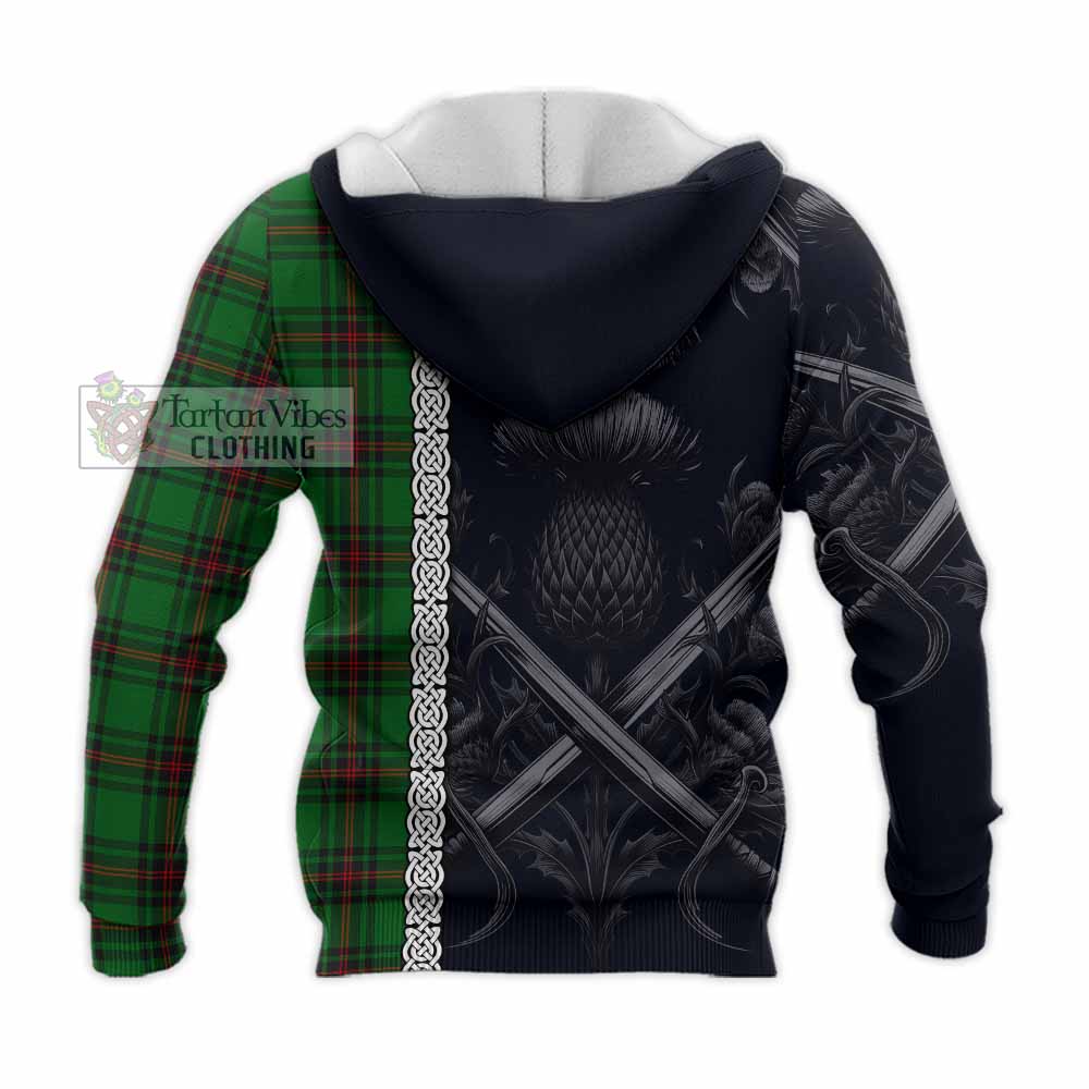 Tartan Vibes Clothing Primrose Tartan Knitted Hoodie with Family Crest Cross Sword Thistle Celtic Vibes