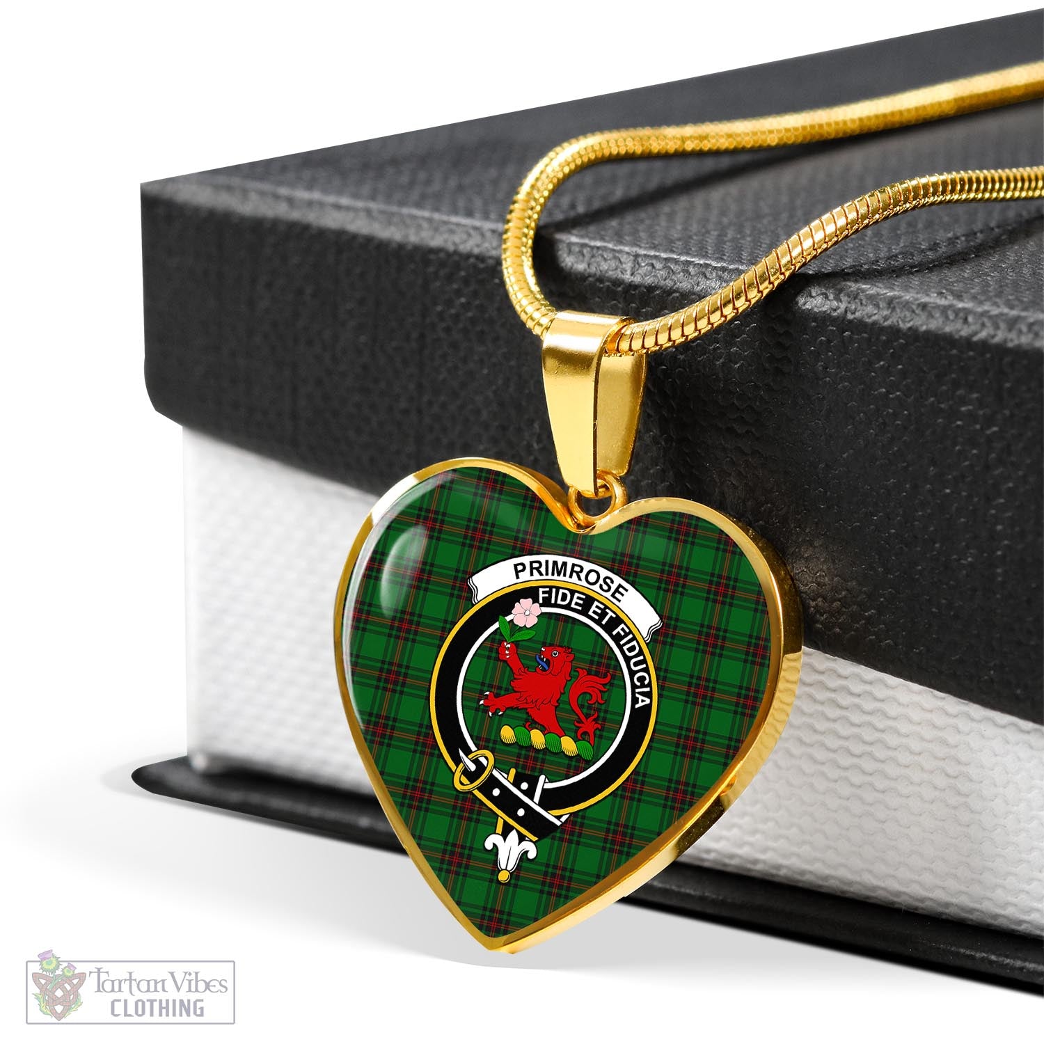 Tartan Vibes Clothing Primrose Tartan Heart Necklace with Family Crest