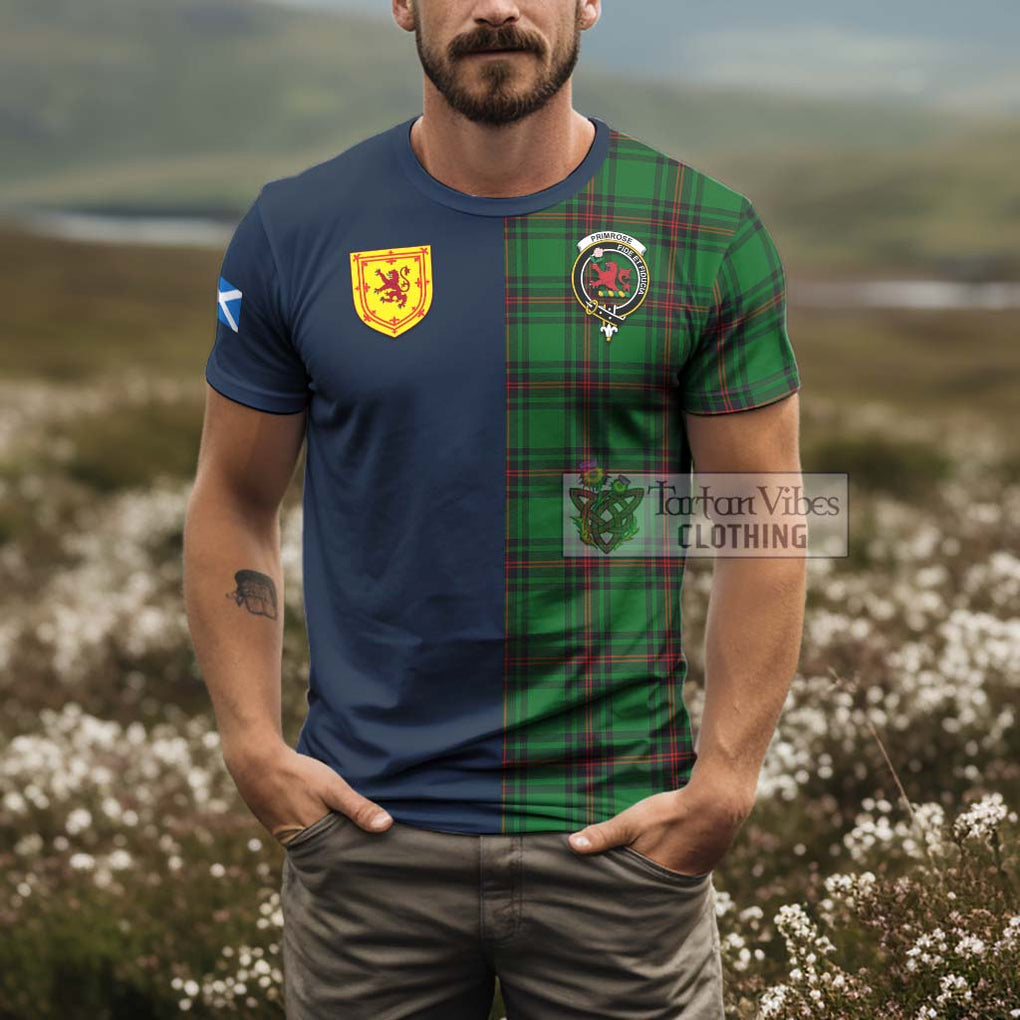 Tartan Vibes Clothing Primrose Tartan T-Shirt Alba with Scottish Lion Royal Arm Half Style