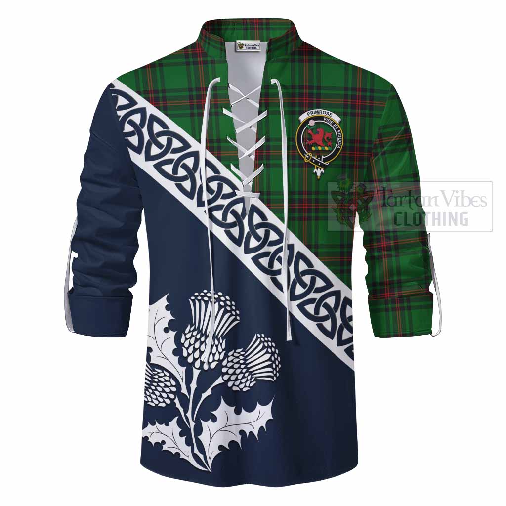 Tartan Vibes Clothing Primrose Tartan Ghillie Kilt Shirt Featuring Thistle and Scotland Map