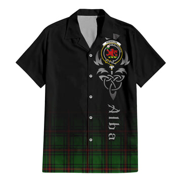 Primrose Tartan Short Sleeve Button Up Shirt Featuring Alba Gu Brath Family Crest Celtic Inspired