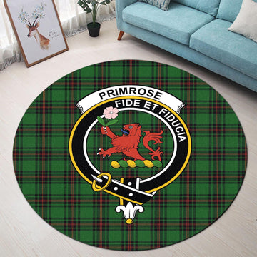 Primrose Tartan Round Rug with Family Crest