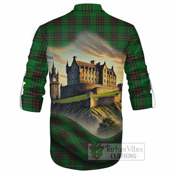Primrose Tartan Family Crest Ghillie Kilt Shirt with Scottish Ancient Castle Style - Tartan Vibes Clothing