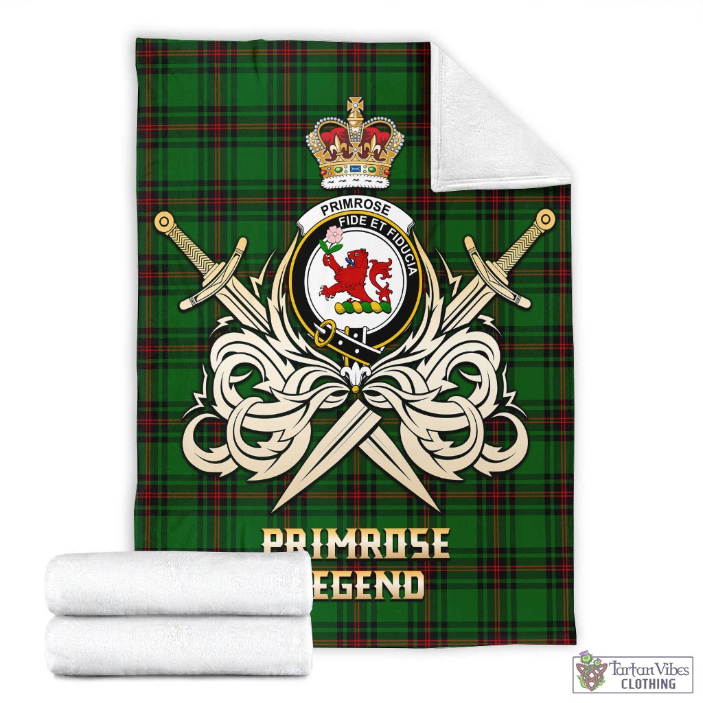 Tartan Vibes Clothing Primrose Tartan Blanket with Clan Crest and the Golden Sword of Courageous Legacy