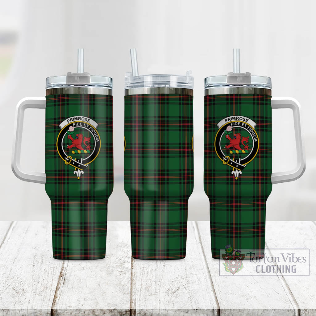 Tartan Vibes Clothing Primrose Tartan and Family Crest Tumbler with Handle