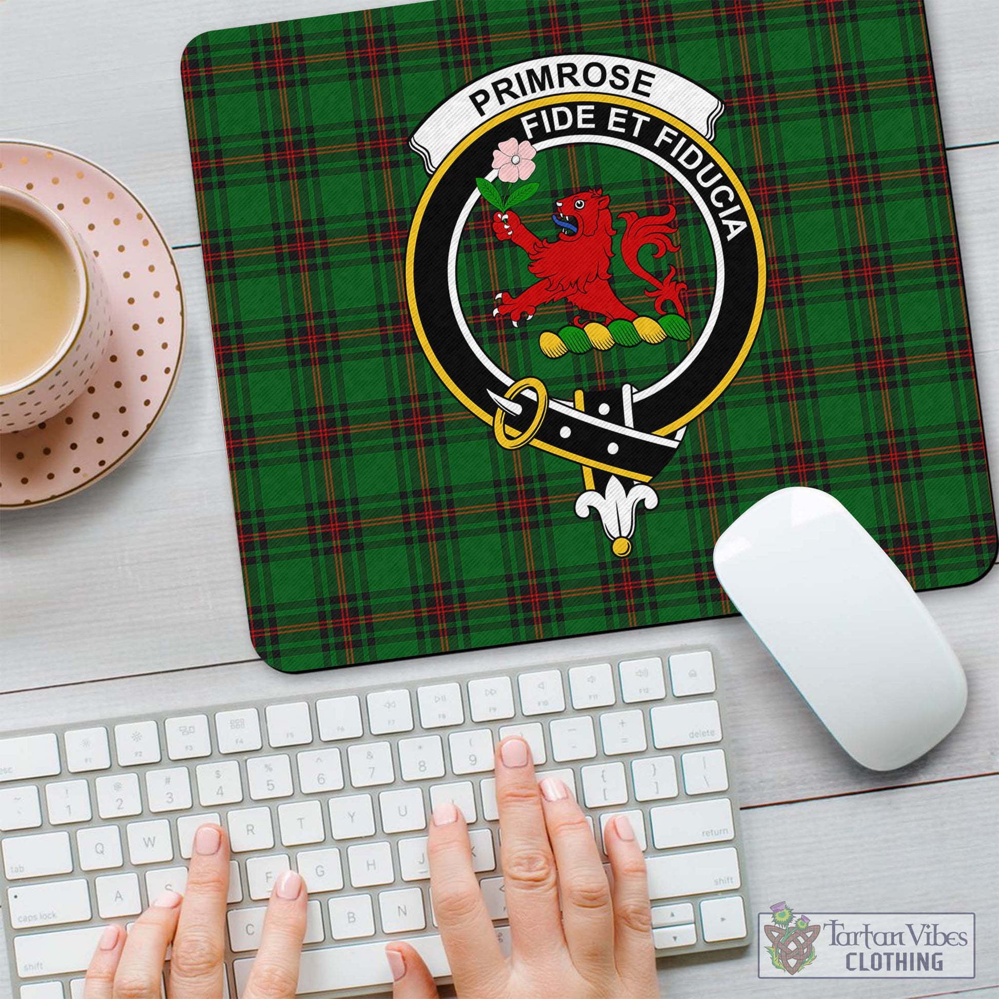 Tartan Vibes Clothing Primrose Tartan Mouse Pad with Family Crest