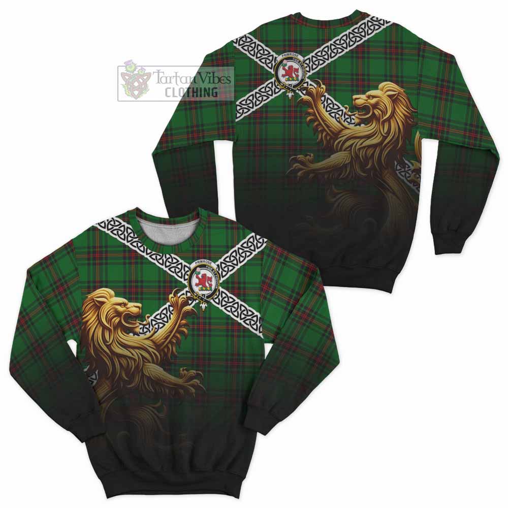 Primrose Crest Tartan Sweatshirt with Golden Lion Emblem Celtic Style - Tartan Vibes Clothing