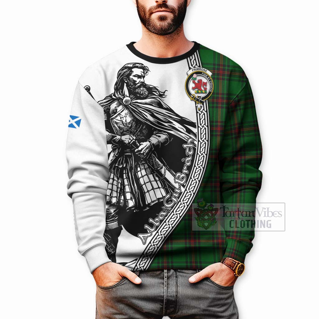 Tartan Vibes Clothing Primrose Tartan Clan Crest Sweatshirt with Highlander Warrior Celtic Style