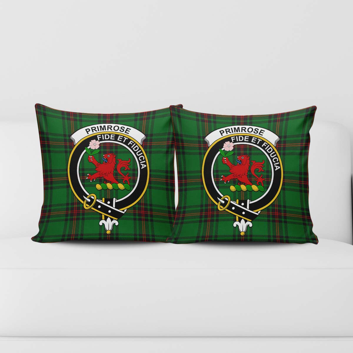 Primrose Tartan Pillow Cover with Family Crest - Tartanvibesclothing