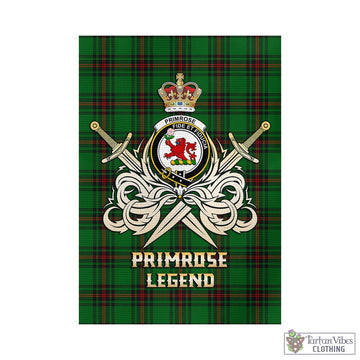 Primrose Tartan Garden Flag with Clan Crest and the Golden Sword of Courageous Legacy - Tartan Vibes Clothing