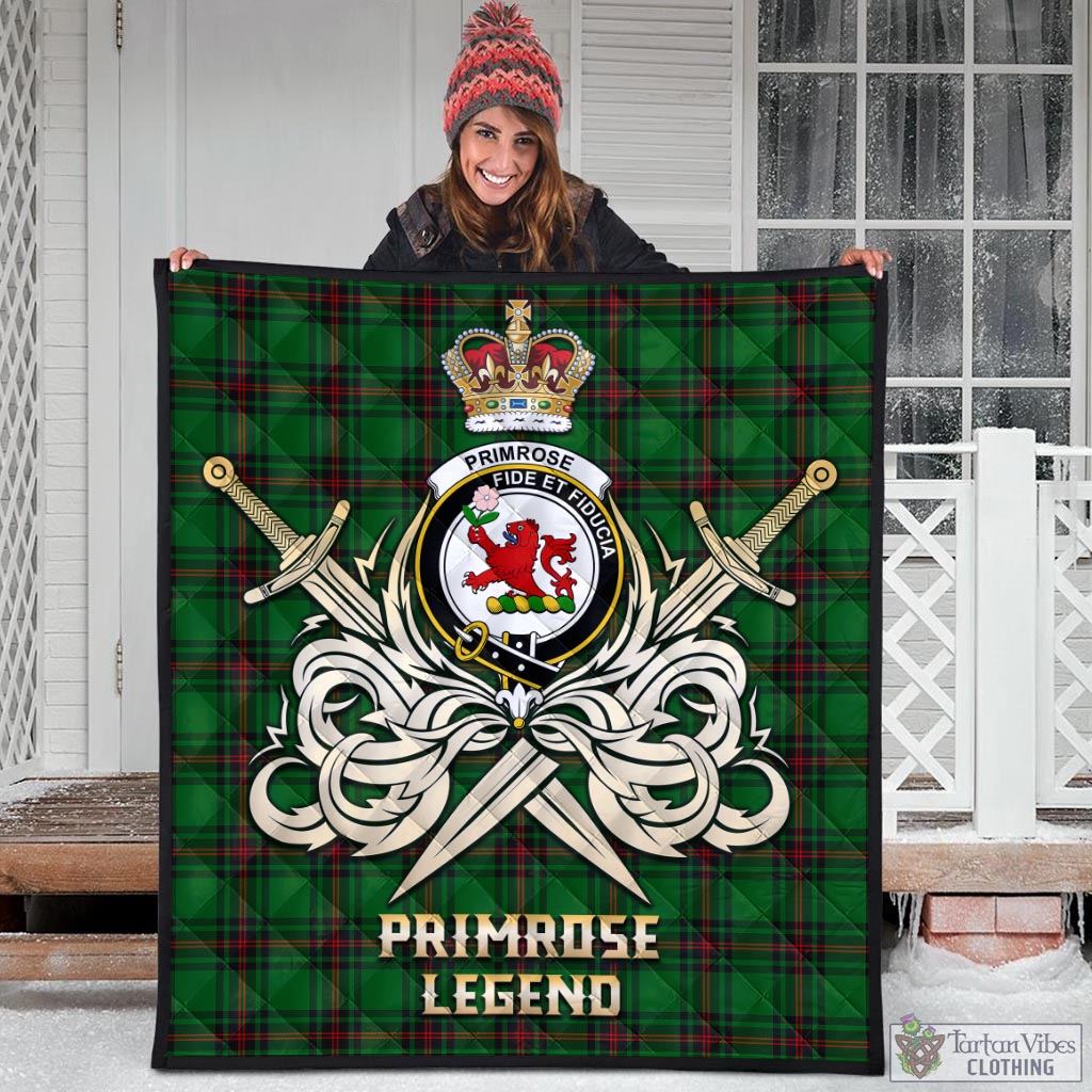 Tartan Vibes Clothing Primrose Tartan Quilt with Clan Crest and the Golden Sword of Courageous Legacy