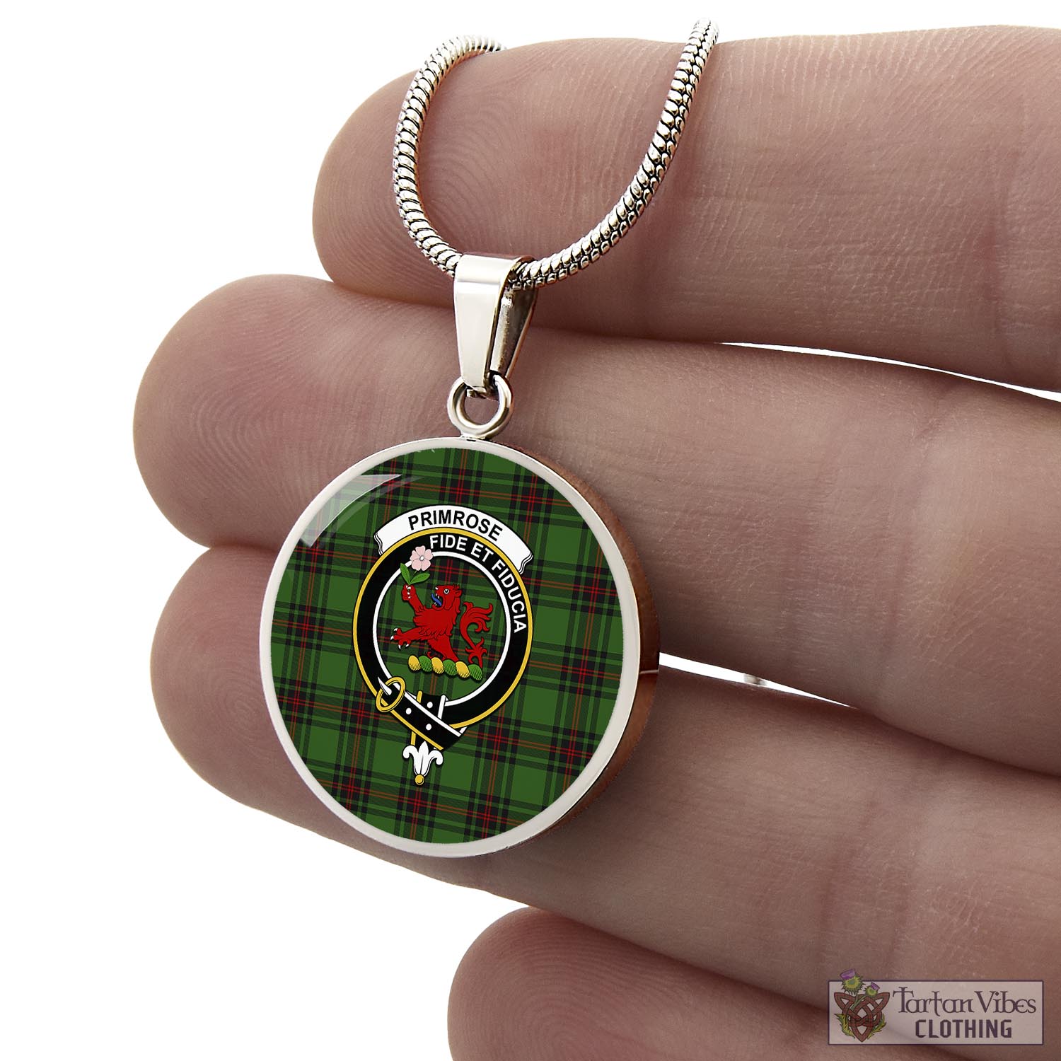 Tartan Vibes Clothing Primrose Tartan Circle Necklace with Family Crest