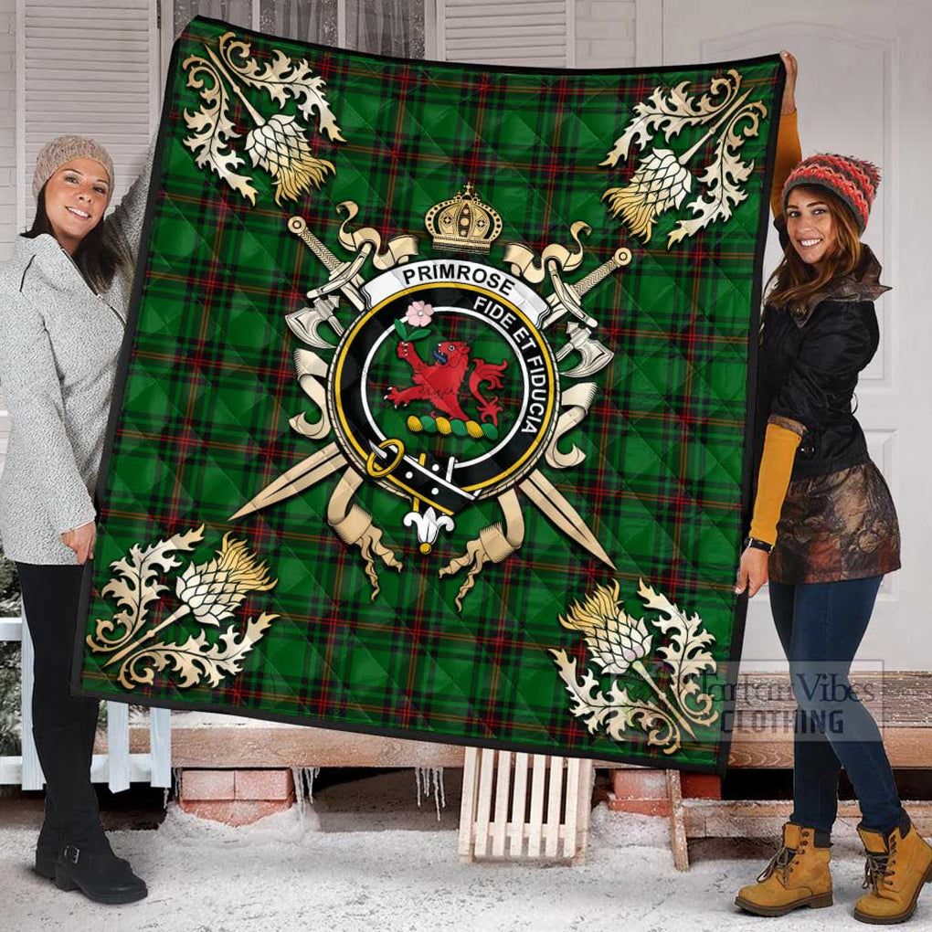 Tartan Vibes Clothing Primrose Tartan Quilt with Family Crest and Scottish Golden Courage Shield