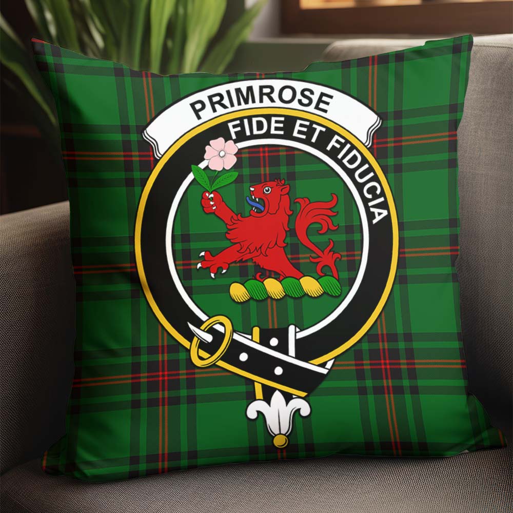 Primrose Tartan Pillow Cover with Family Crest - Tartanvibesclothing